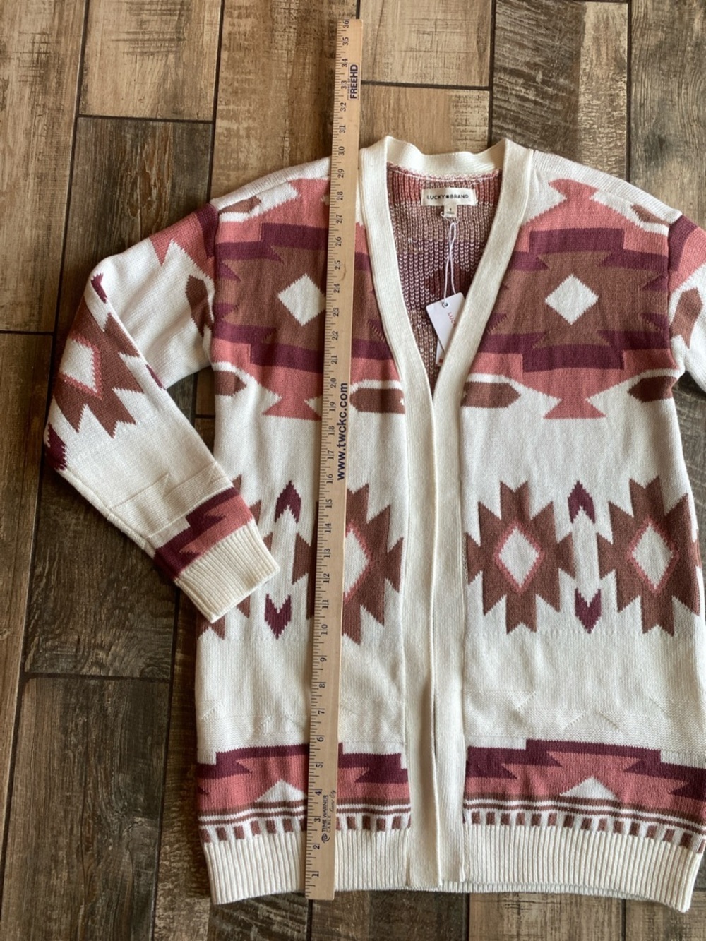 Lucky Brand Cream Cardigan with Brown & Rust Aztec Pattern 🆕 - Picture 11 of 11